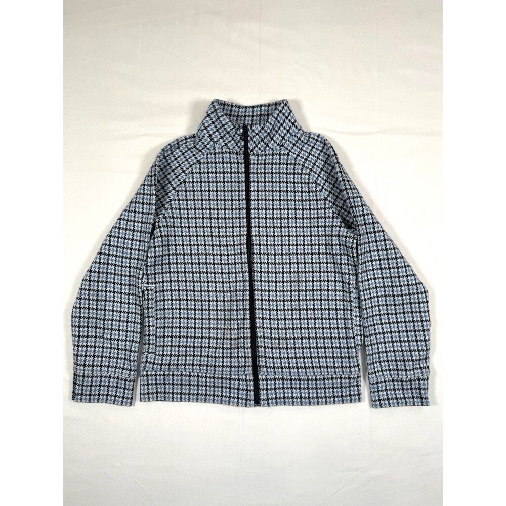 JANIE AND JACK Blue White Houndstooth Full Zip Sweater Jacket Girls Size 5‎